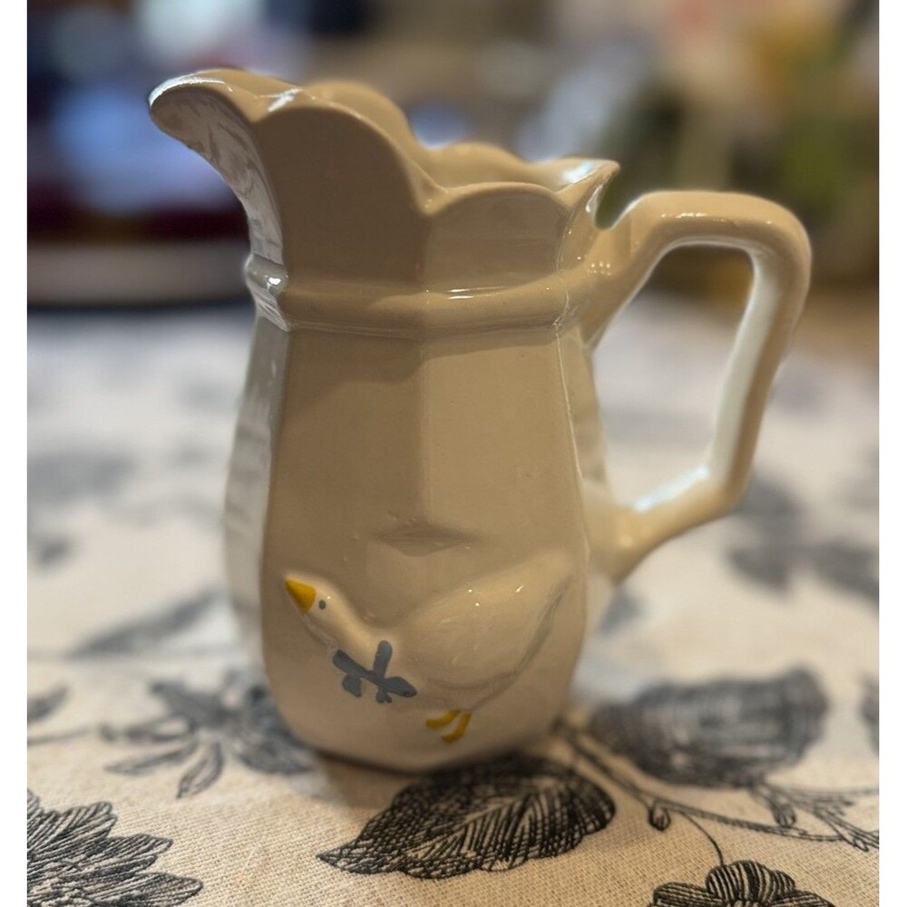 Vintage McCoy White Ceramic Goose Pitcher with Blue Bow – Country Accents